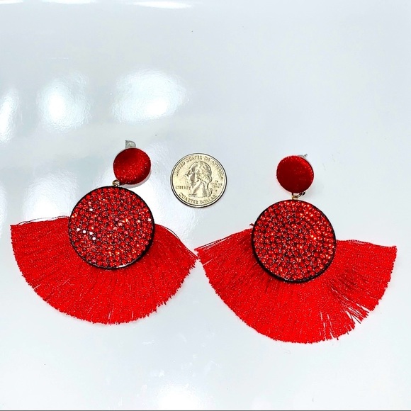 RED TASSEL FRINGE EARRINGS NWOT - Picture 7 of 8